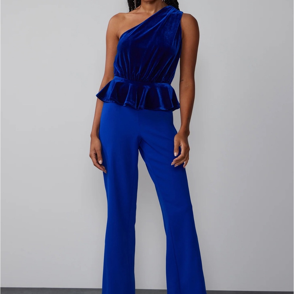 One Shoulder Velvet Jumpsuit